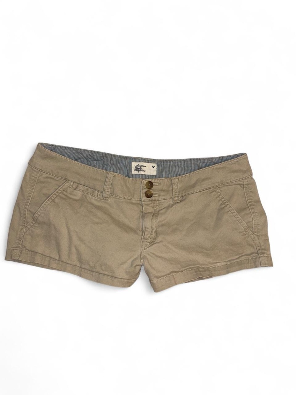 Vintage American Eagle Y2K Low Rise Khaki Chino Shortie Shorts Size 6 Preppy